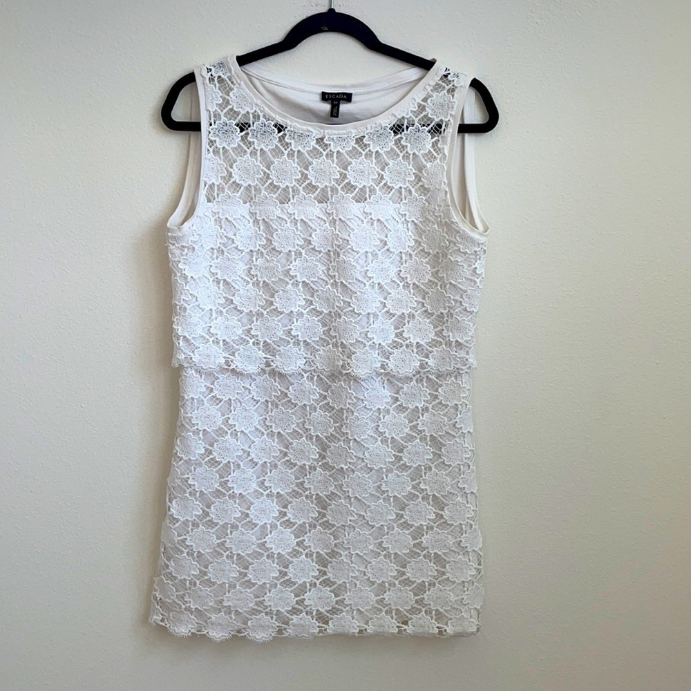 Escada Elisabetta white floral lace mini dress Med